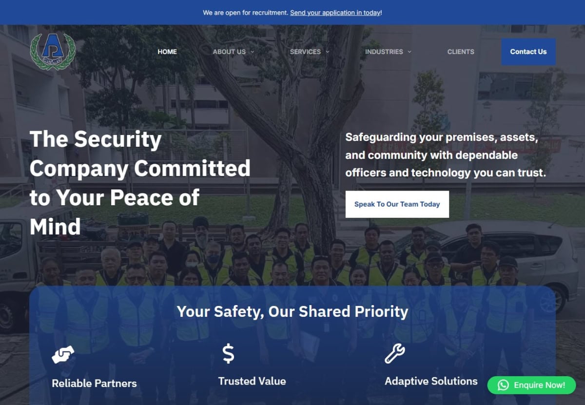 Applied Protection website homepage after the build